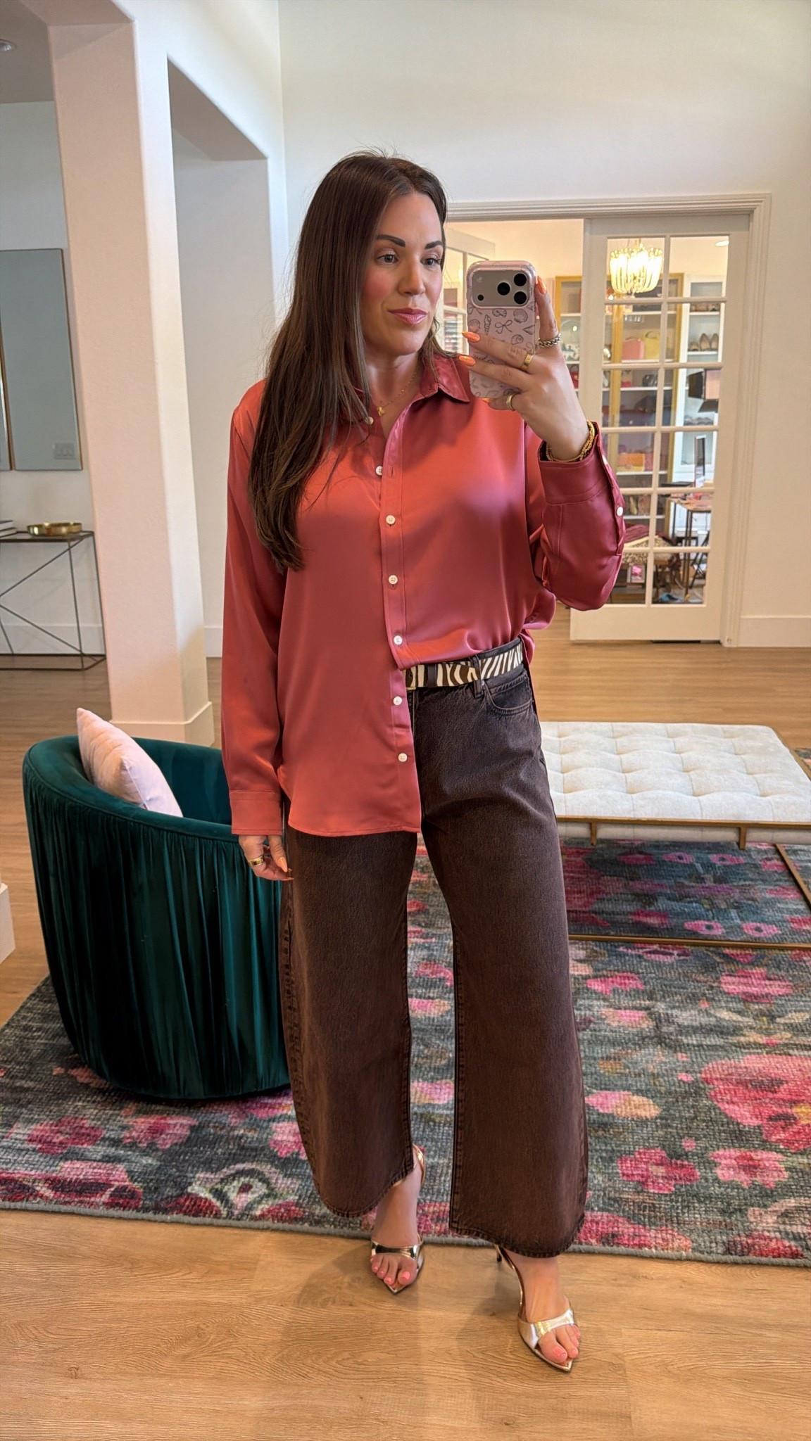 curvy midsize fall look from the Nordstrom Anniversary Sale! wearing size large in silky top (could have taken the medium) and size 30 in brown denim (could have taken the 29). such a fab look for fall!

#LTKSeasonal #LTKMidsize #LTKSaleAlert
