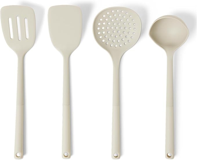 Amazon Basics Silicone Cooking Spoon and Ladle Set, 4-Piece Set, Soft Grip Handle, BPA-Free, Dish... | Amazon (US)