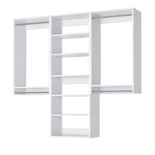 Classic 84-84 in. W White Closet Kit Double Hanging Kit Wall-Mounted 11-Shelf Wood Closet System | The Home Depot