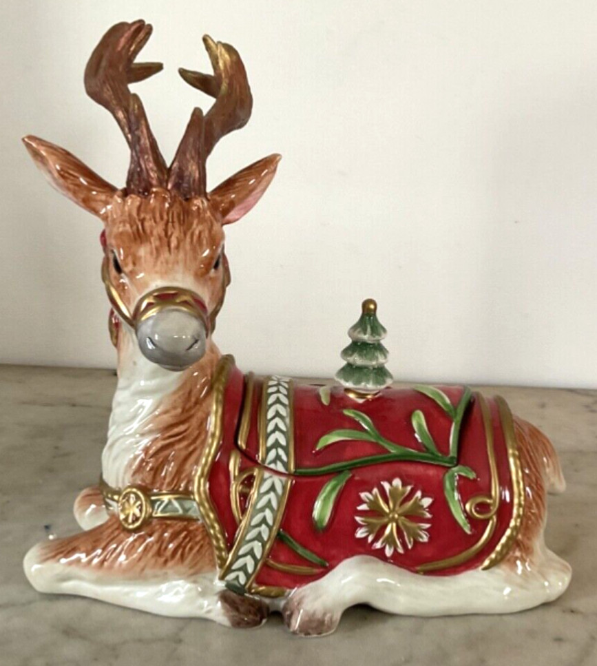 Fitz & Floyd Winter Holiday Santa Reindeer Figurine Lidded Box, 19/2180, 2003 | eBay US