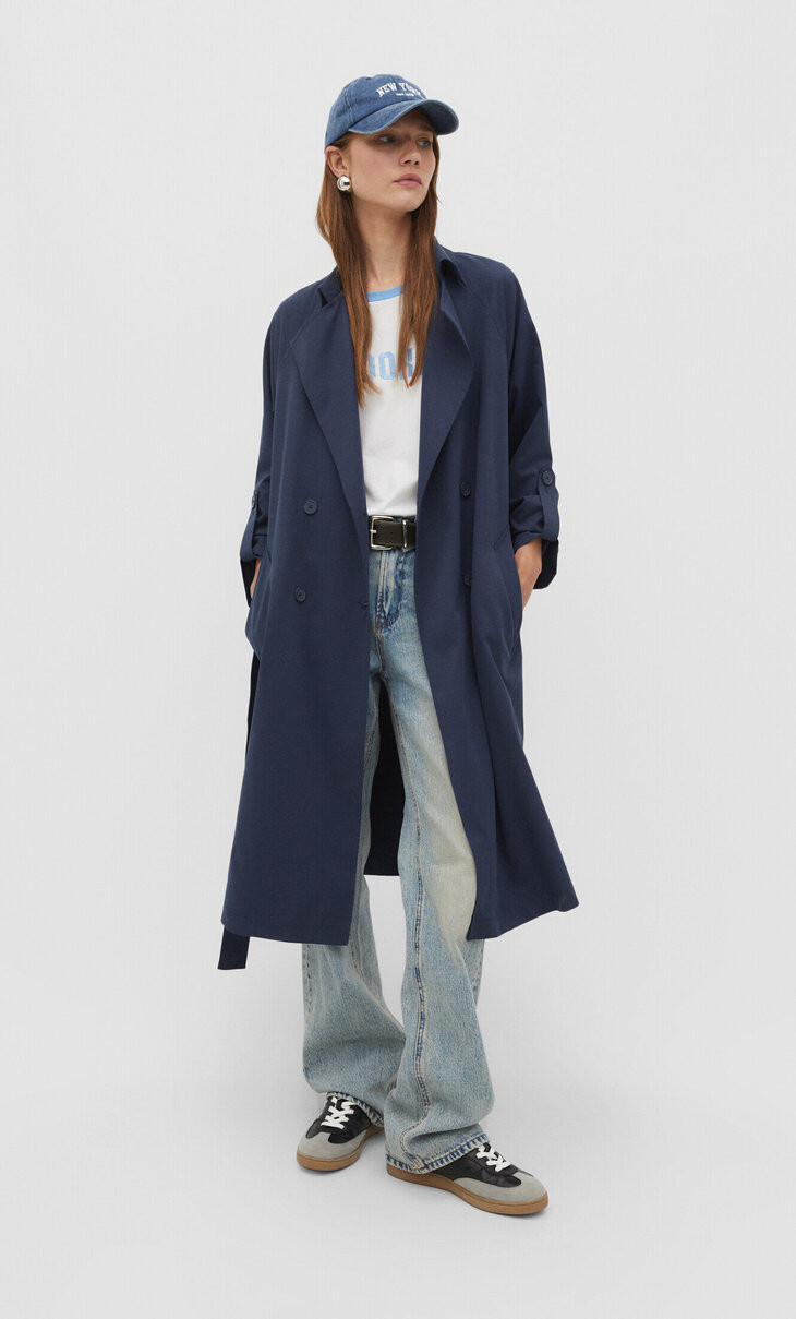 Long flowing trench coat - Women's fashion | Stradivarius United Kingdom | Stradivarius (UK)