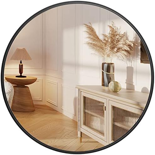 HICOMILA Black Round Mirror, 24inch Circle Mirror, Round Wall Mirror Deco with Black Metal Frame,... | Amazon (US)