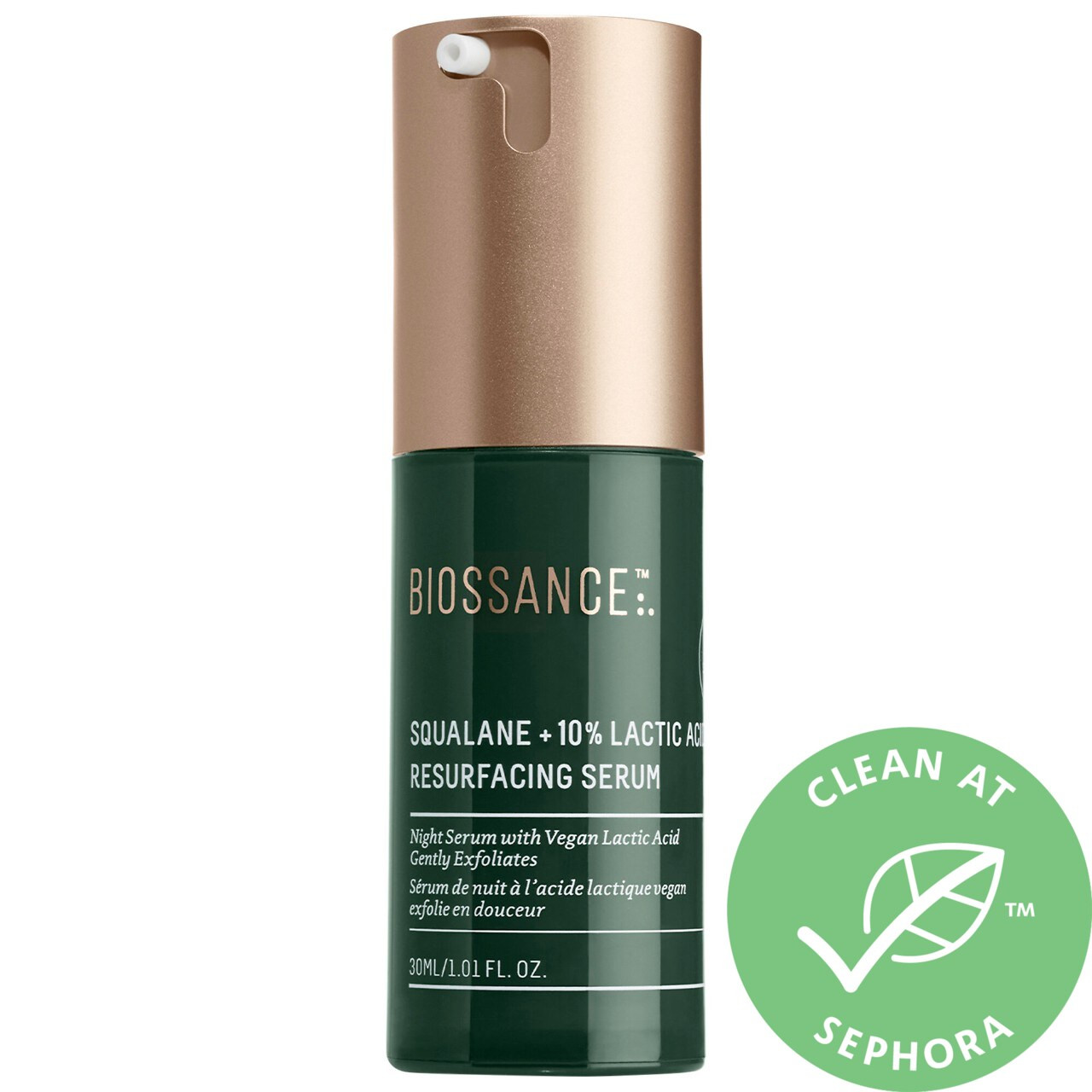 Biossance Squalane + 10% Lactic Acid Resurfacing Night Serum 1.01 oz/ 30 mL | Sephora (US)