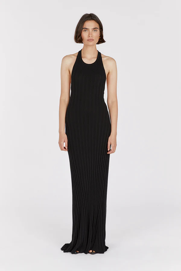 GOLDIE BLACK HALTER MAXI DRESS | DISSH