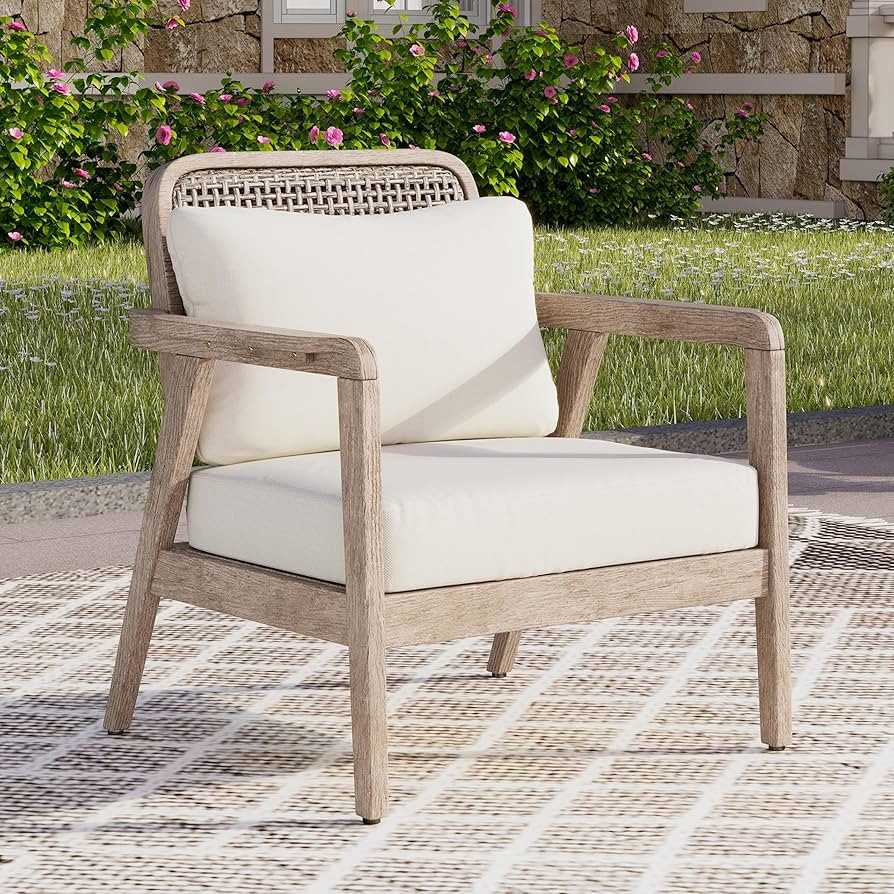 Christopher Knight Home Ursa Outdoor Patio Club Chair, Acacia Wood Arm Chair, Single Sofa Chair, ... | Amazon (US)