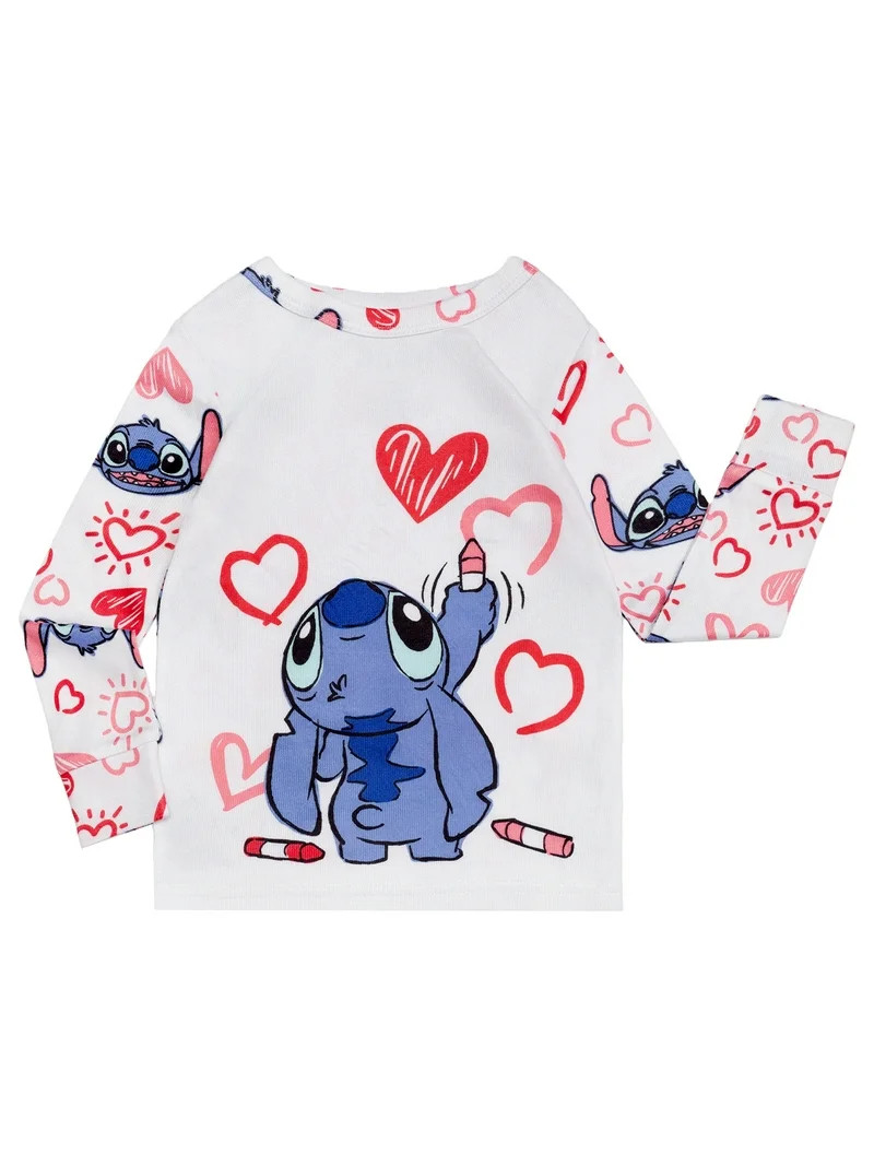 Lilo & Stitch Girls 2- Piece Valentines Day Long Sleeve and Pant Pajama Set, Sizes 4-10 | Walmart (US)