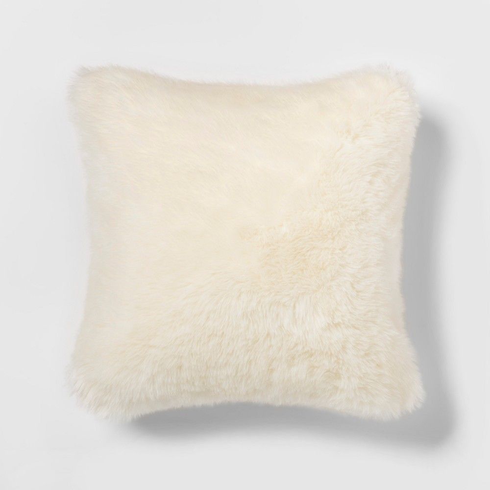 Cream Faux Fur Square Throw Pillow 18""x18"" - Threshold , Ivory | Target