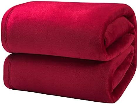 Flannel Fleece Luxury Blanket Red Queen(90"x90") Size Lightweight Cozy Plush Microfiber Solid Bla... | Amazon (US)