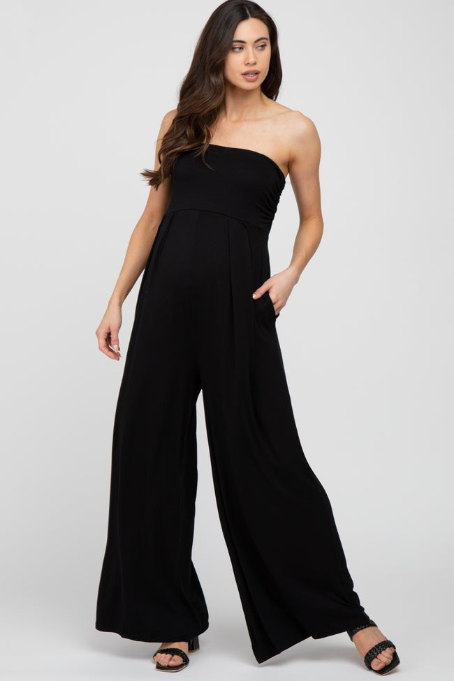 Black Strapless Wide Leg Maternity Jumpsuit | PinkBlush Maternity