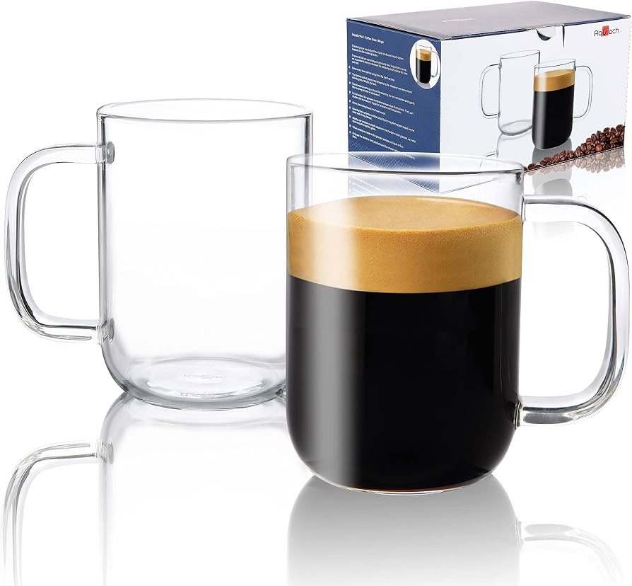 Aquach Glass Mugs 20 oz Set of 2, Extra Large Clear Glass Cup with Handle for Hot/Cold Coffee Tea... | Amazon (US)