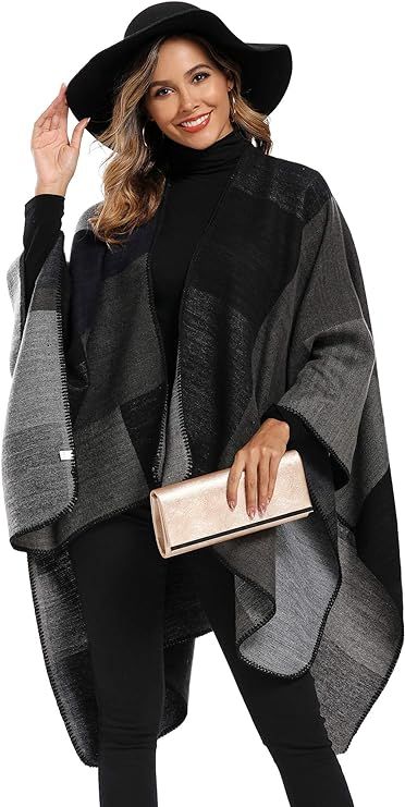 Epsion Women's Color Block Shawl Wrap Plus Size Cardigan Poncho Cape Open Front Long Winter Sweat... | Amazon (US)