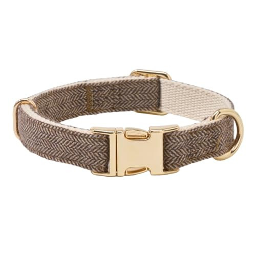 YUDOTE Soft Cotton Hemp Dog Collar with Metal Buckle Adjustable Tweed Dog Collars for Small Medium Large Dogs(Coffee,Small) | Amazon (US)