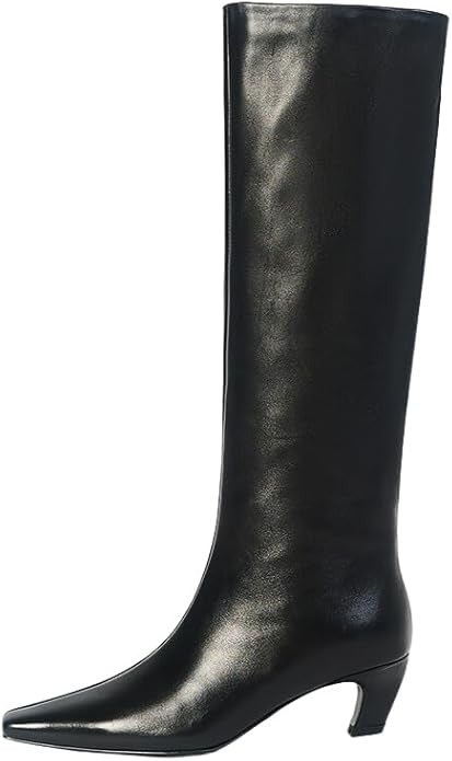Women Black Knee High Boots Square Toe Low Heel Tall Boots | Amazon (US)