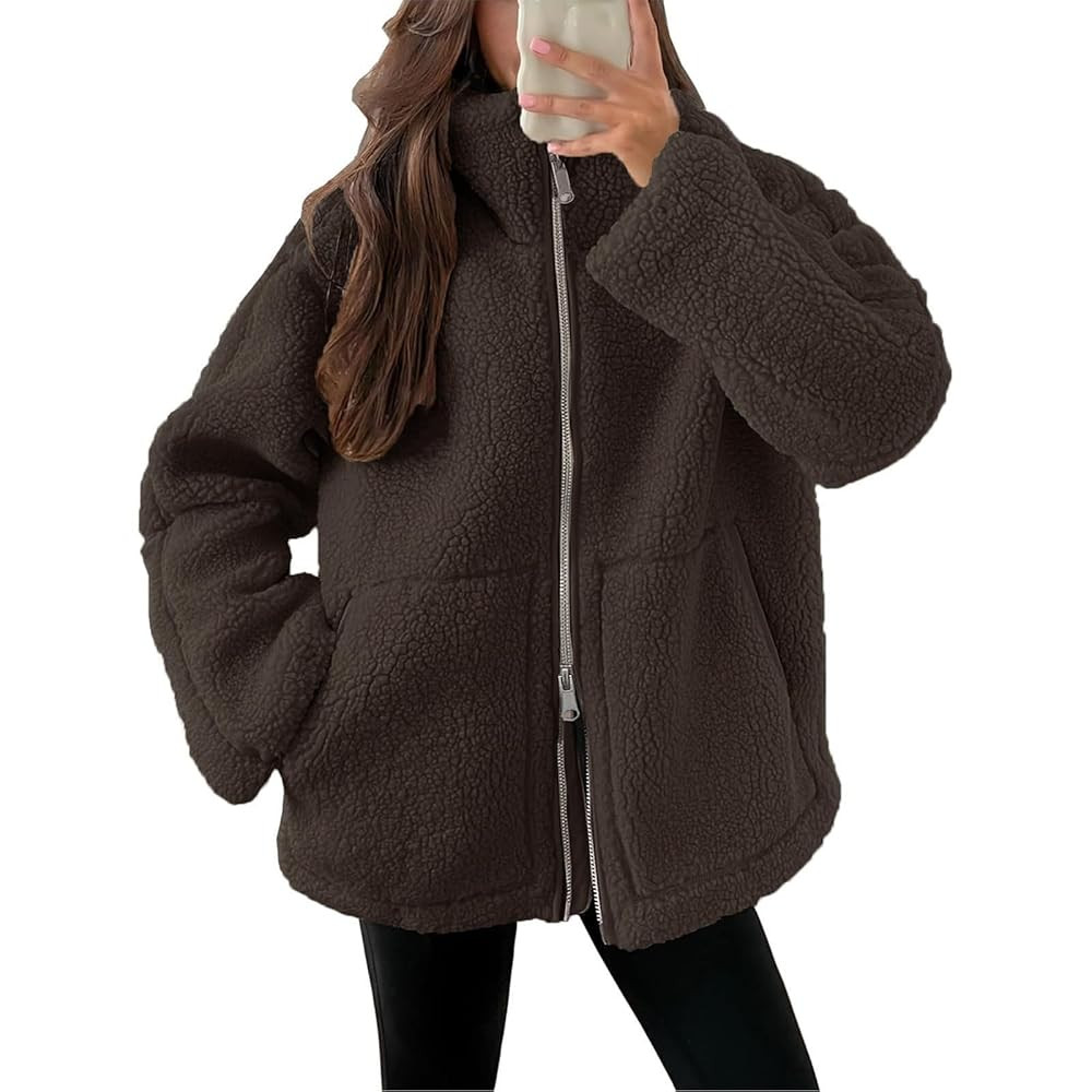Teddy Fleece Jacket Women Breathable Coats Long Sleeve Sherpa Jacket Sweatshirts Outdoor Sport La... | Amazon (UK)