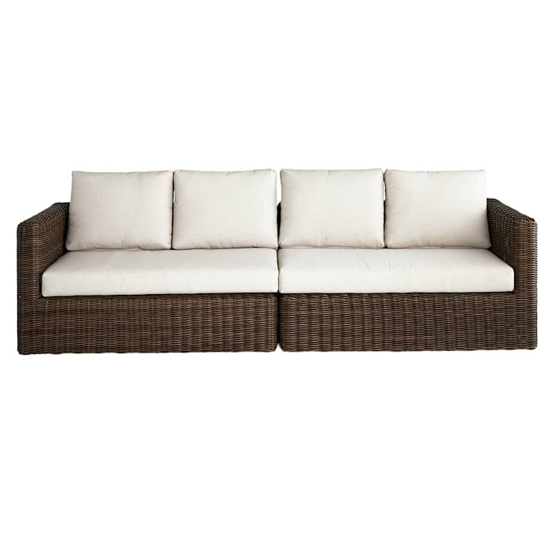 2-Piece Highland Brown Wicker with Sand Cushions Patio Sofa | At Home