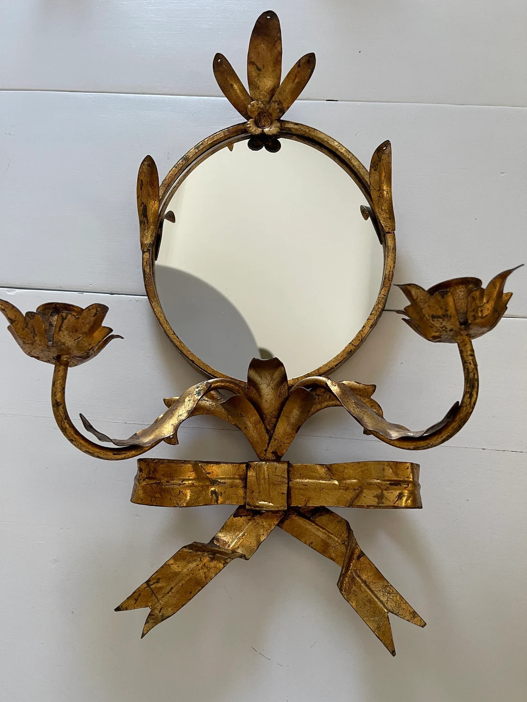 Pair Mid Century Italian Tole Gilded Mirrored Candle Sconces - Etsy | Etsy (US)