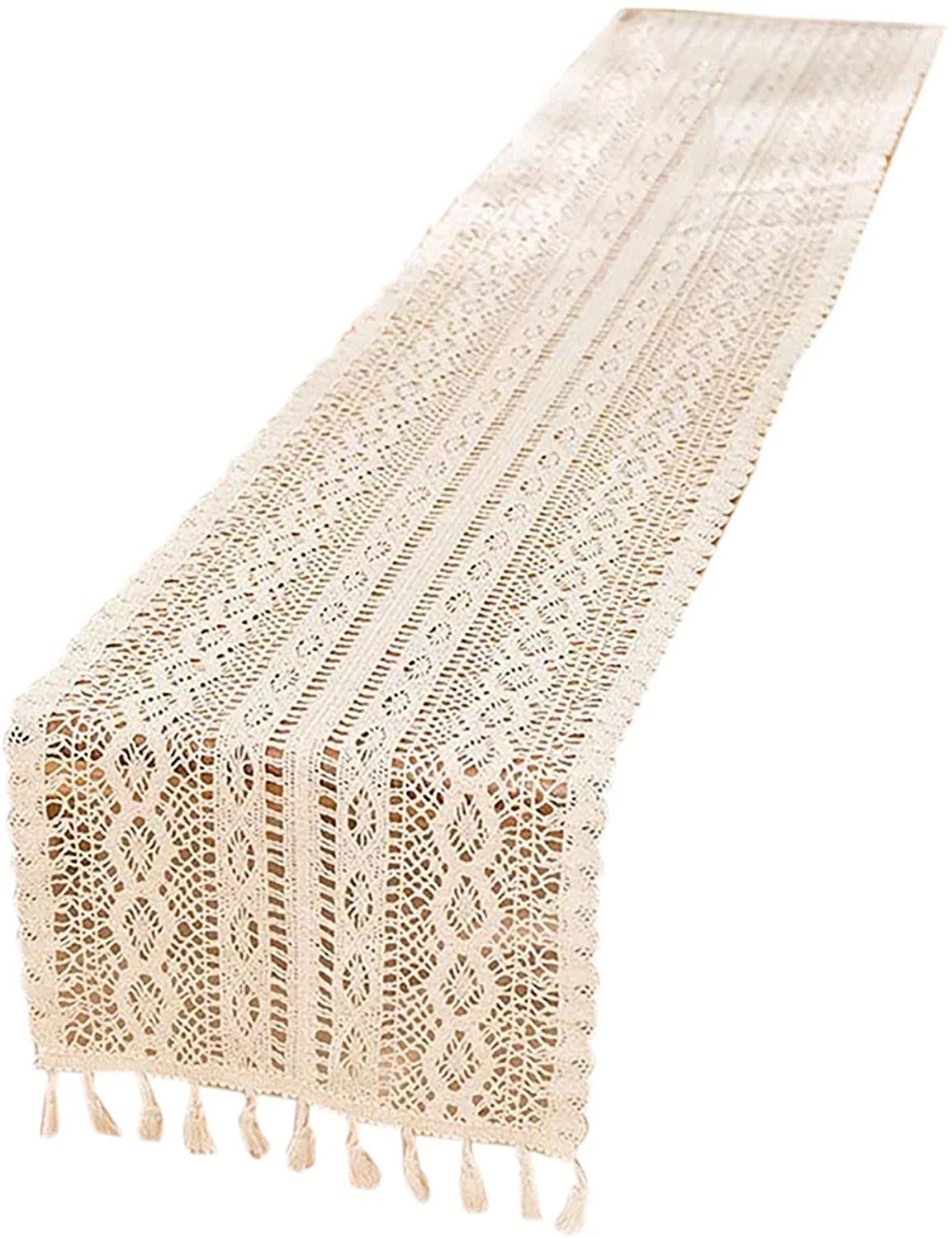 Doingart Macrame Table Runner, Woven Cotton Crochet Lace Boho Table Runner with Tassels for Bohem... | Walmart (US)