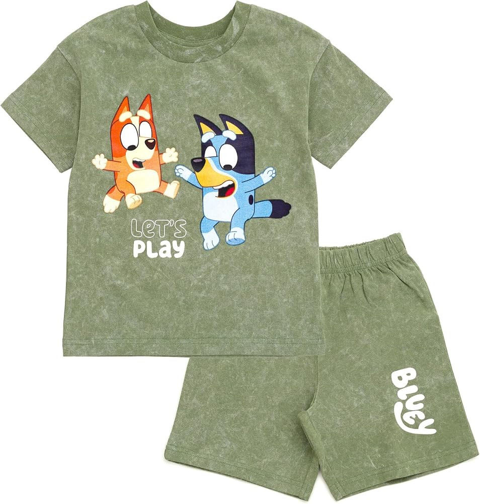 Bluey Vintage Wash Drop Shoulder T-Shirt and Shorts Outfit Set Toddler to Big Kid Sizes (2T - 10-... | Amazon (US)