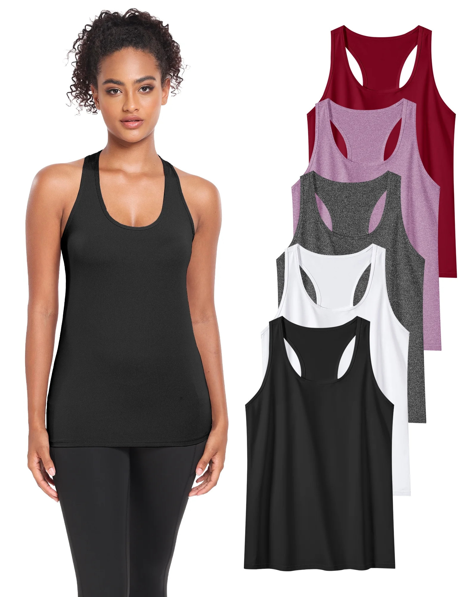 TELALEO Workout Compression Sleeveless Shirts Yoga Tank Tops for Women,5 Pack,Black/Grey/White/Re... | Walmart (US)