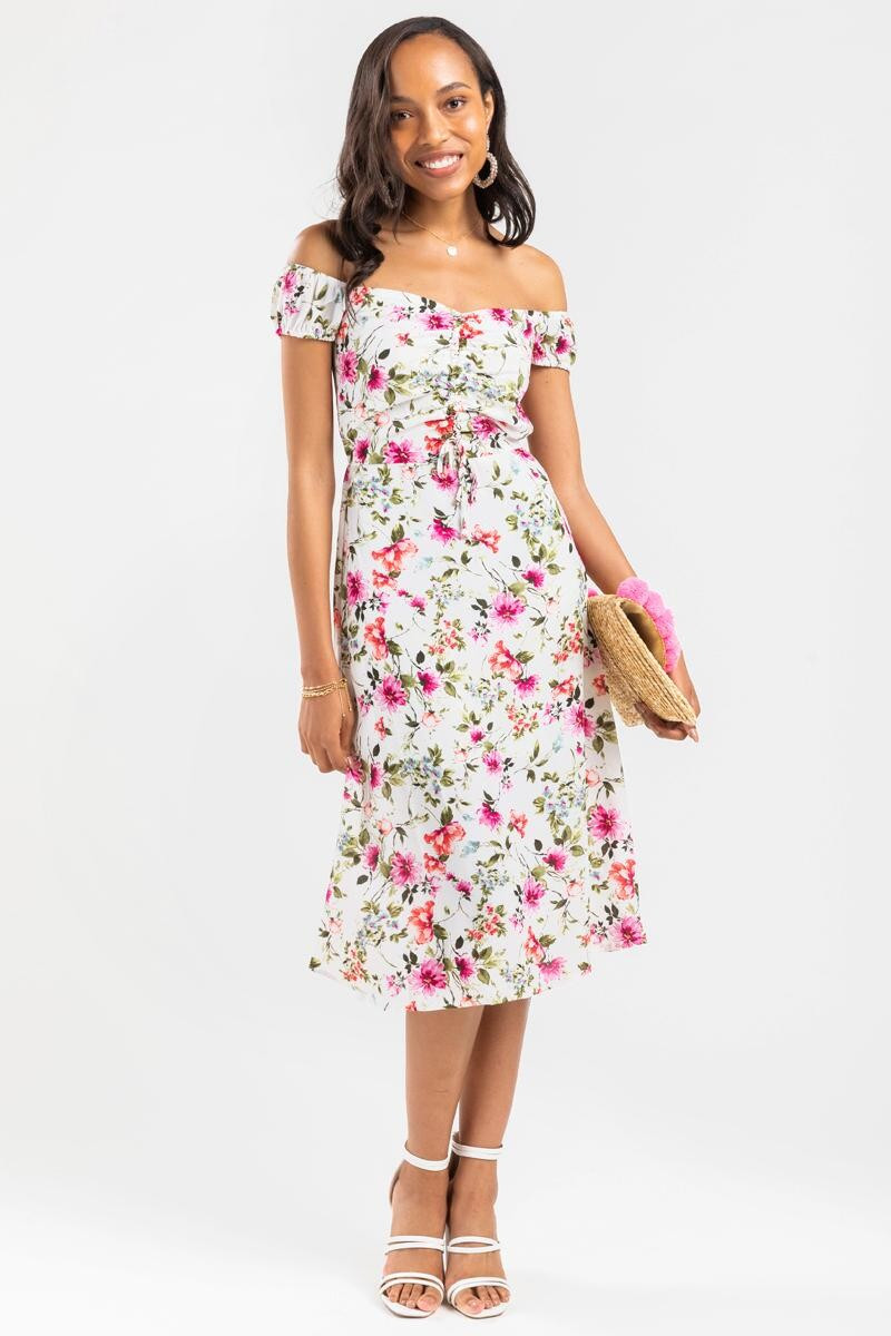 Fae Floral Off The Shoulder Midi Dress | Francesca’s Collections