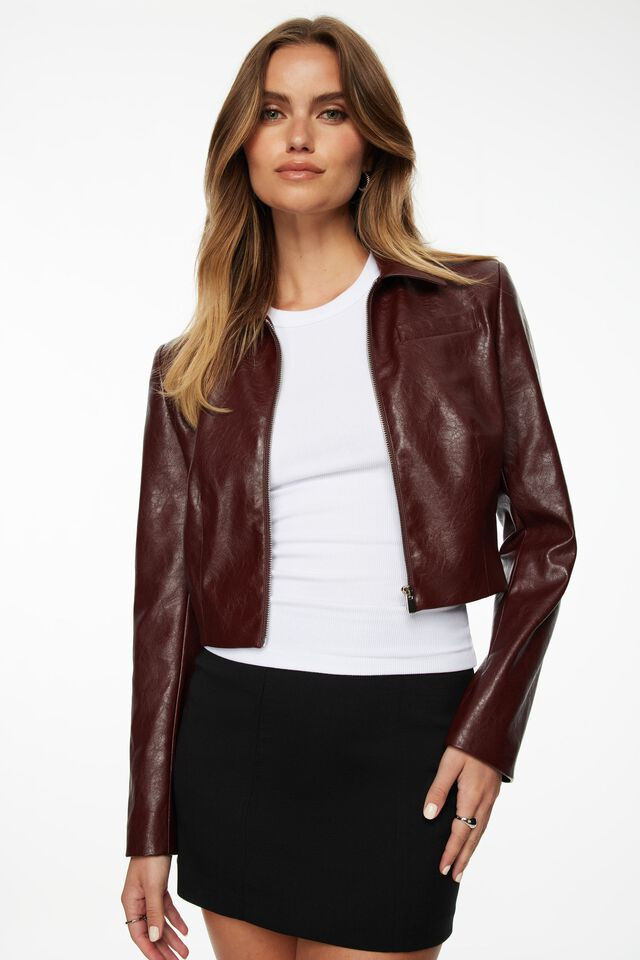 Cropped Faux Leather Jacket | Dynamite Clothing
