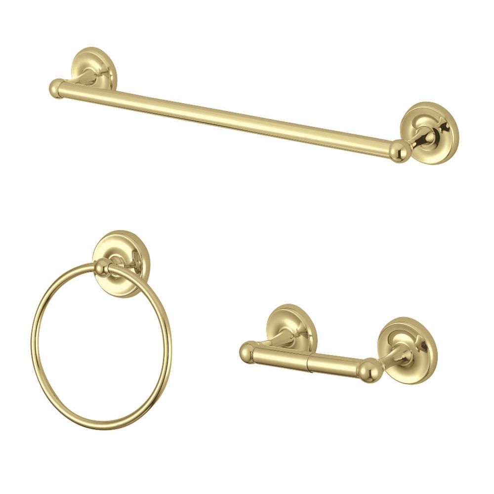 Traditional 3-Piece Bath Hardware Set in Polished Brass | The Home Depot