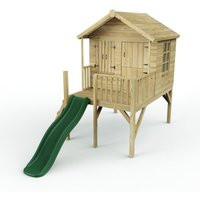 OutdoorToys 5FT x 5FT Childrens Wooden Garden Playhouse on Deck + 6ft Slide- Nightingale Green in Beige | Debenhams UK