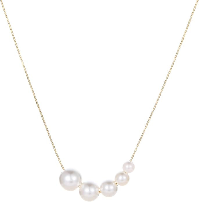 Pearl Necklaces for Women, 18K Gold Plated Dainty Cross Necklace Gold Flower Pearls Beaded Choker... | Amazon (US)