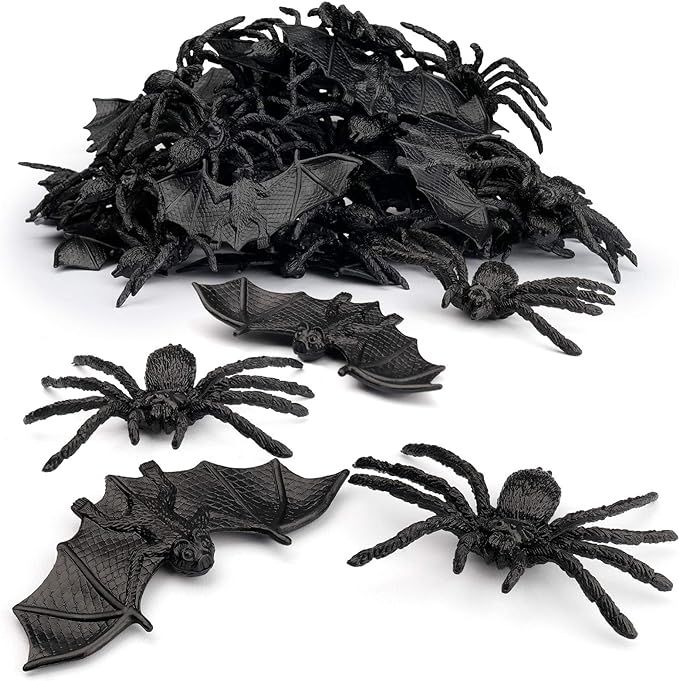Coogam 48PCS Halloween Spiders Bats Party Favor Decorations Set of 24 Realistic Spiders and 24 Pl... | Amazon (US)