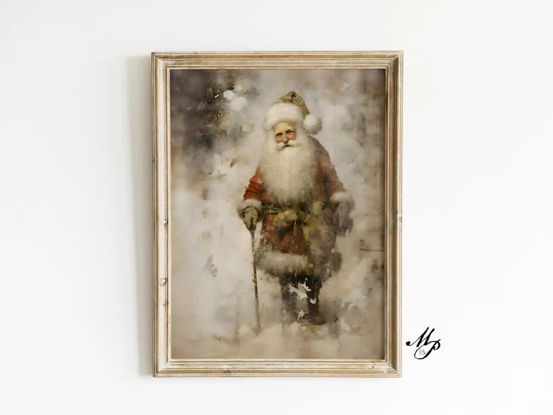 Printable Christmas Wall Art, Santa Print, Christmas Decor, Vintage Santa Checking His List, Text... | Etsy (US)
