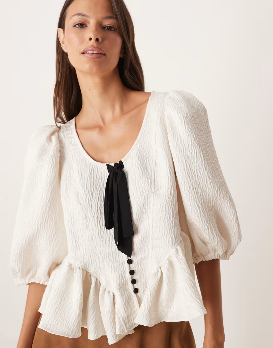 Free People Pamela bow top in ivory-pink | ASOS (Global)