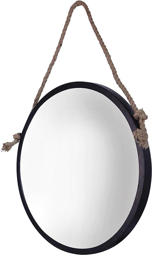 Mirrorize Round Rope Hanging Mirror 24" for Living Room Wall Decor, Decorative Circle Mirror, Bat... | Amazon (US)