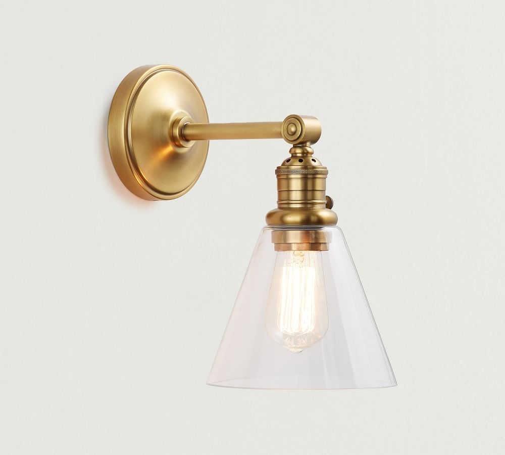 Flared Clear Glass Hood & Brass Sconce | Pottery Barn (US)