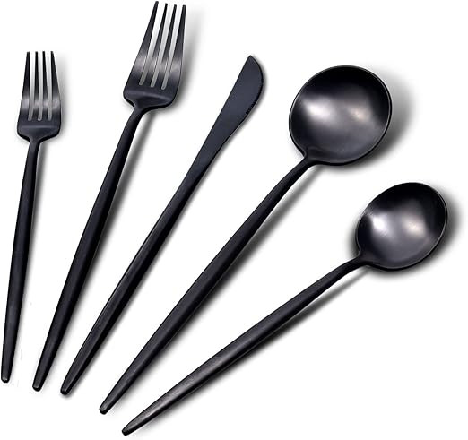 Bitadze Matte Black Silverware Set, 20-Piece Satin Finish Stainless Steel Modern Flatware Set Ser... | Amazon (US)