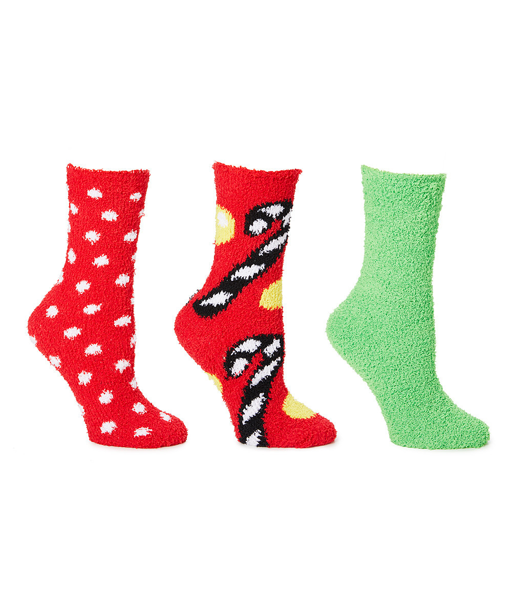 Betsey Johnson Women's Socks - Green & Red Candy Cane Cozy Three-Pair Socks Set - Women | Zulily
