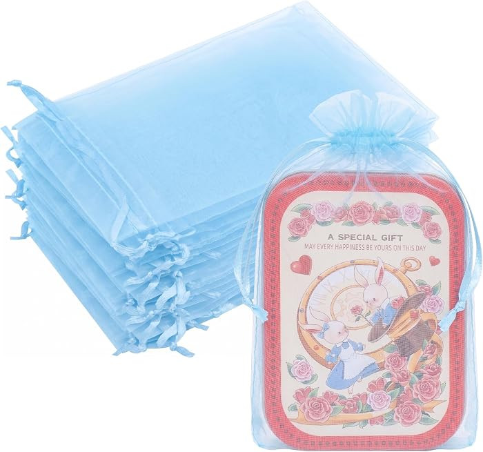 Crweety 50PCS Organza Bags 6x9 Baby Blue Small Gift Bags Mesh Drawstring | Amazon (US)