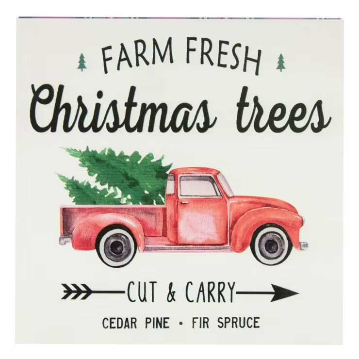 Northlight 8" Farm Fresh Christmas Trees Wooden Wall Sign with Plaid Trim | Target