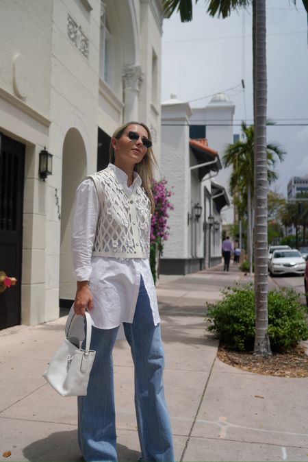 Today with Longchamp! 

Wearing denim, white button down shirt, and a white vest with daisies on it. 

I’m 5’1 and these denim didn’t need to get hemmed but I am wearing 4 inch heels. 

5’1 denim, casual outfit, white bag, summer bag, white purse 

#LTKstyletip #LTKitbag #LTKeurope