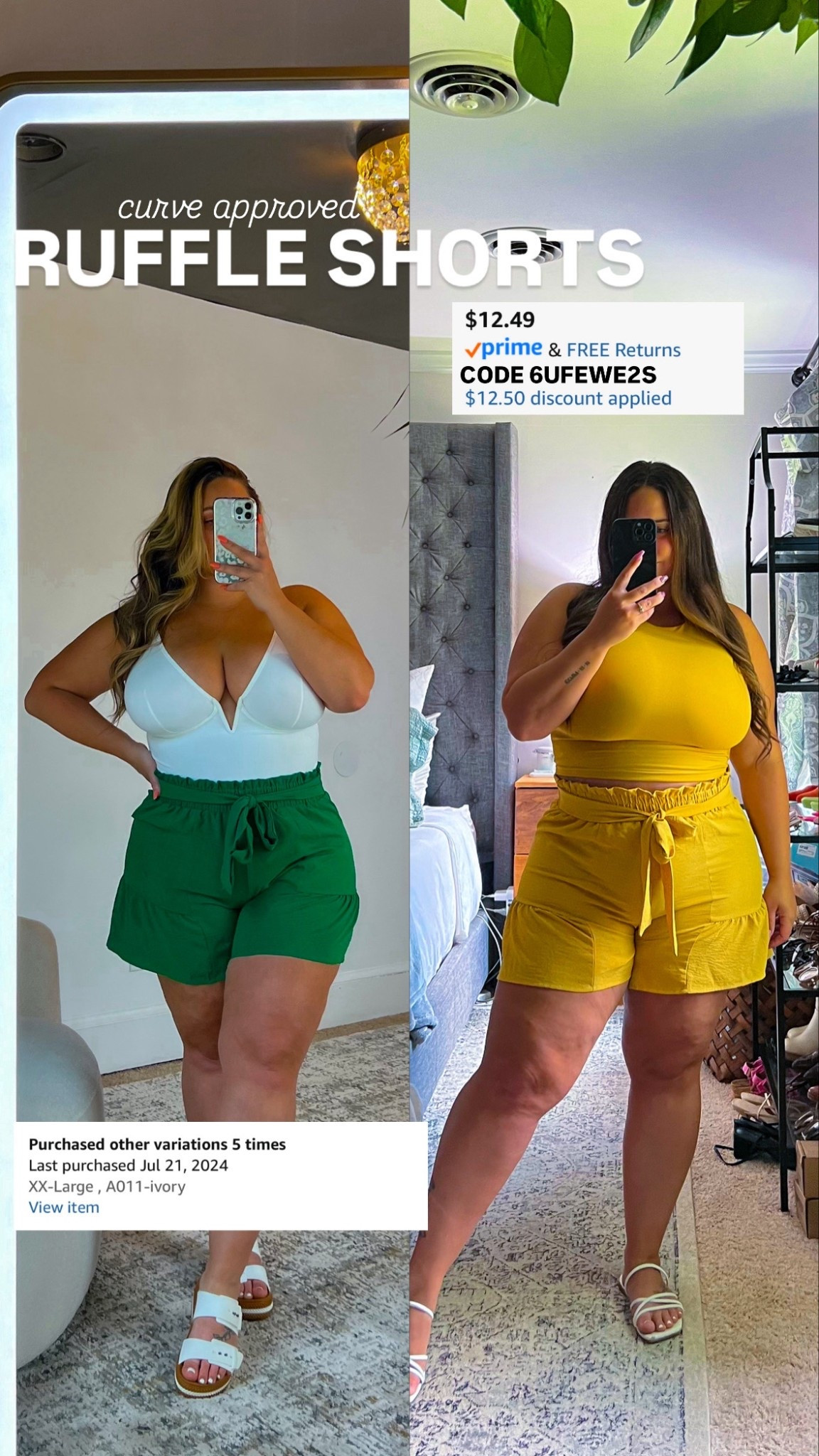 CURVE APPROVED RUFFLE SHORTS DEAL! 

USE CODE 6UFEWE2S 

SIZING: 
Shorts - XXL 
White Shapewear bodysuit - 3XL 
double lined crop - XL (linked two sellers… same top but different color availability!) 

Promo codes are entered are on the check out screen where you select payment method. 

Codes & coupons only work for a limited time! If you get an error, it may have maxed the color/size you selected.. so try another one. Sometimes it helps to check out one item at a time! 

SCREENSHOT TO EASILY COPY/PASTE PROMO CODE AT CHECKOUT! 

#affordablestyle #amazonstyle #amazondeals #summeroutfits #everydayoutfits #ltksalealert #dailydeals #ltkcurves #summeroutfits 

#LTKFindsUnder50 #LTKSummerEdit #LTKStyleTip
