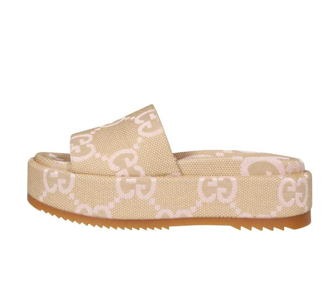 (WMNS) Gucci Platform Slide Sandal 'Jumbo GG - Beige Light Pink' | KICKS CREW