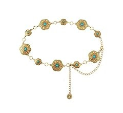 BEMYLV Western Metal Concho Chain Belts for Women Turquoise Flower Cowgirl Belt for Dresses Jeans | Amazon (US)