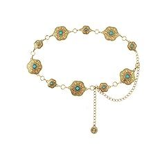BEMYLV Western Metal Concho Chain Belts for Women Turquoise Flower Cowgirl Belt for Dresses Jeans | Amazon (US)