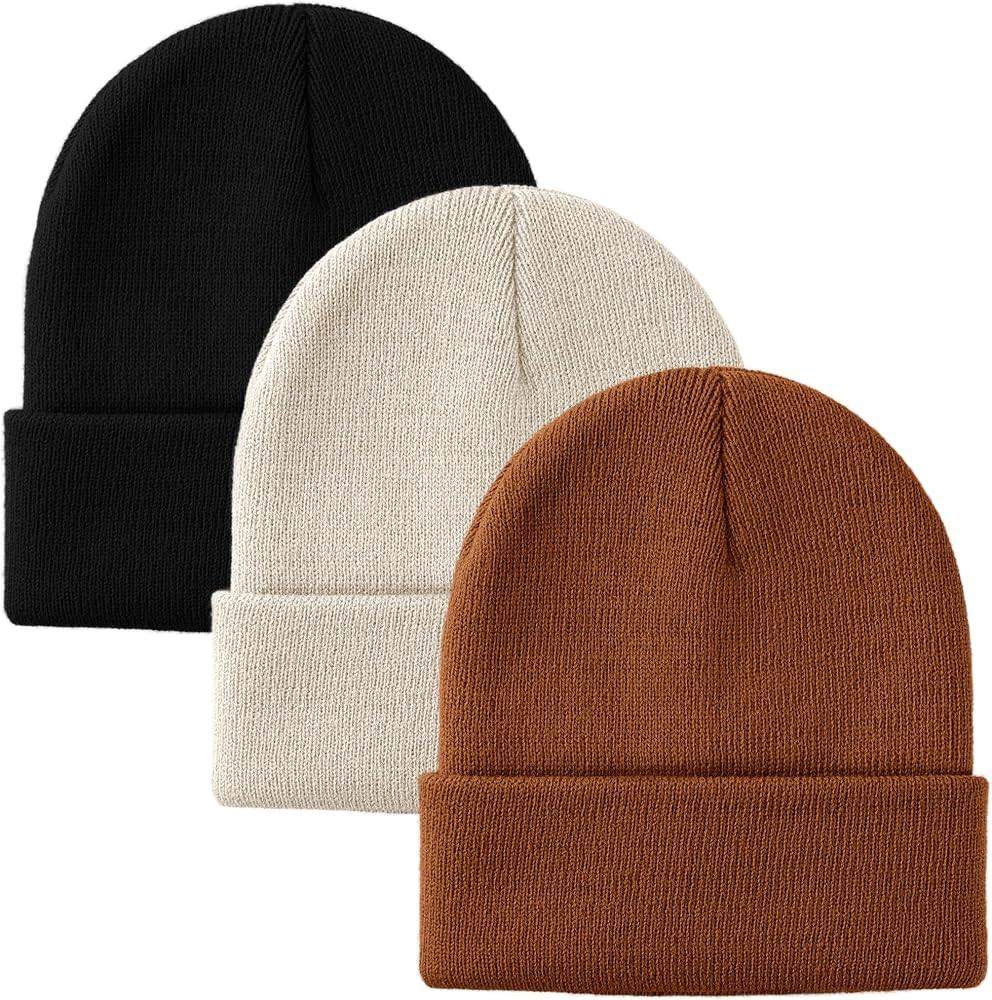 Glooarm 3 Pack Toddler Beanie Kids Beanie Winter Hats Knit Ribbed Boys Girls Beanies Warm Cuffed ... | Amazon (US)