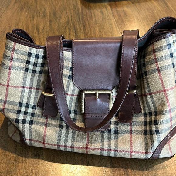 Burberry Nova Check Haymarket Shoulder Bag Canvas Brown Leather Trim Authentic | Poshmark