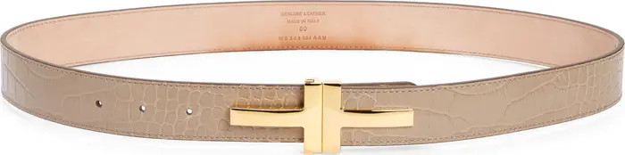 Double T Croc Embossed Calfskin Leather Belt | Nordstrom