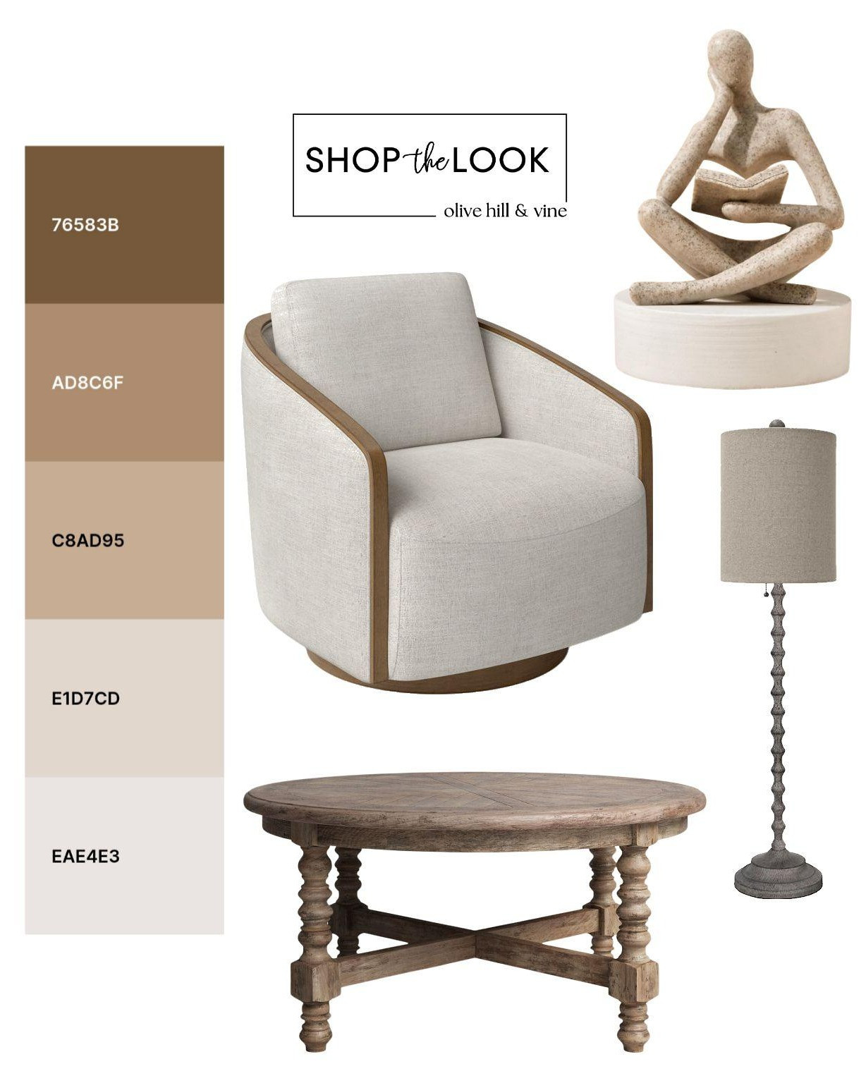 We’re leaning into a neutral monochromatic palette to pull together this living room mood board, layering warm taupes, creamy textures, and rustic wood finishes. The mix of soft curves and earthy accents gives the overall look a relaxed, timeless feel.

#LTKHome