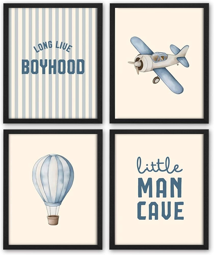 NaZaUK Vintage Baby Boy Nursery Decor Poster, Long Live Boyhood Room Decor Wall Art Airplane Hot ... | Amazon (US)