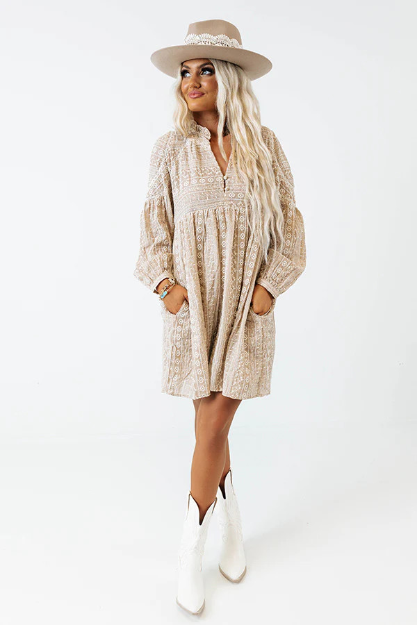 Autumn Sunset Embroidered Babydoll Dress | Impressions Online Boutique