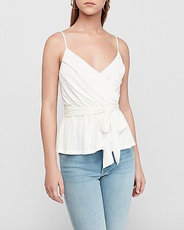 Pleated Wrap Front Peplum Cami | Express