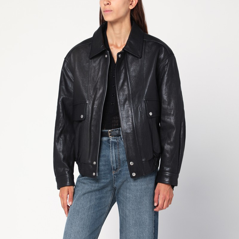 Black leather bomber jacket | The Double F